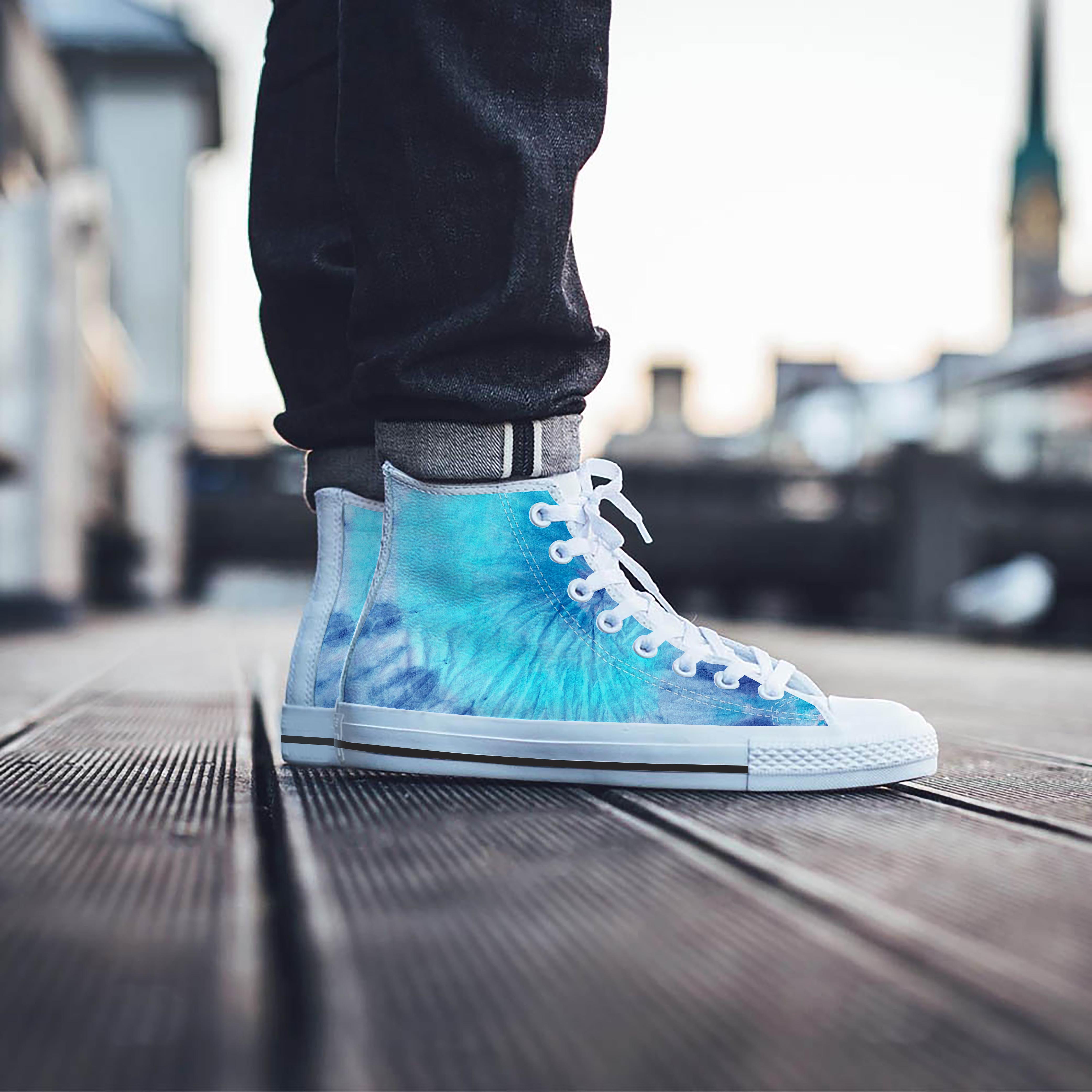 Blue Tie Dye Men's High Top Shoes-grizzshop