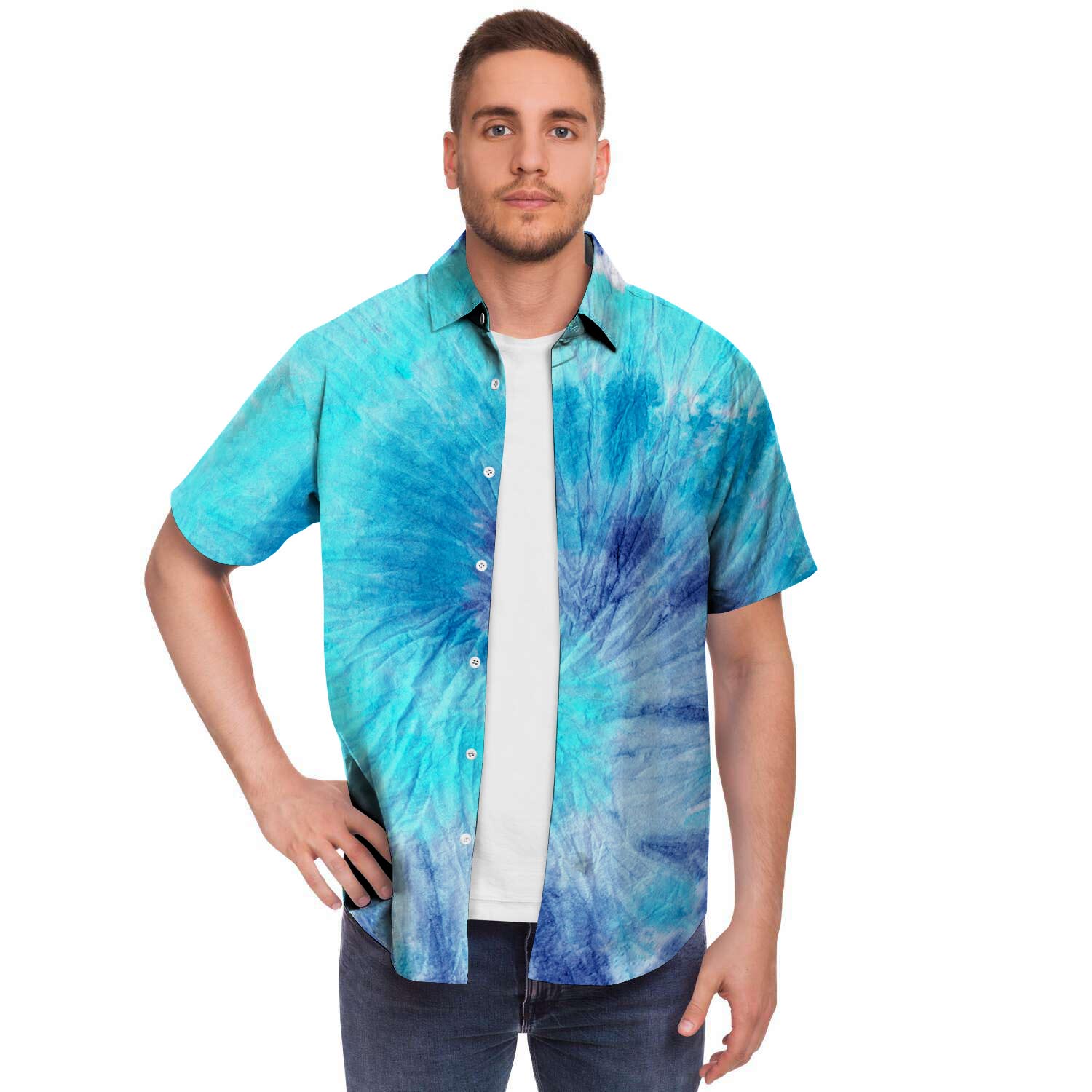 Blue Tie Dye Men's Short Sleeve Shirt-grizzshop