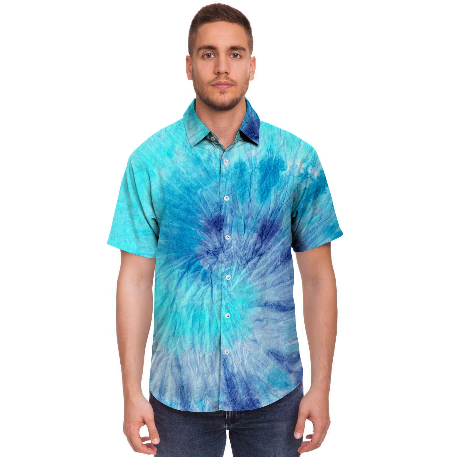 Blue Tie Dye Men's Short Sleeve Shirt-grizzshop