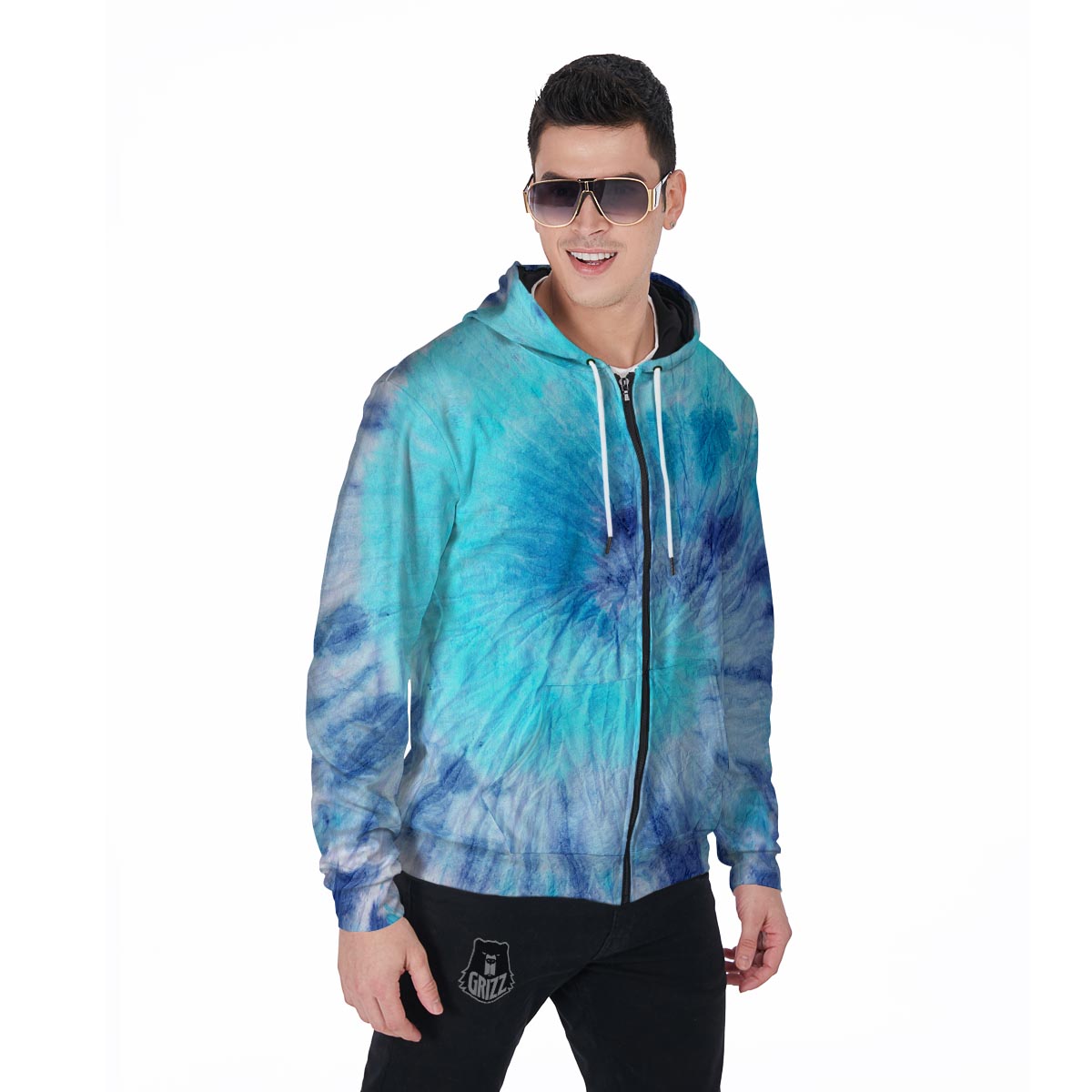Blue Tie Dye Men's Zip Up Hoodie-grizzshop