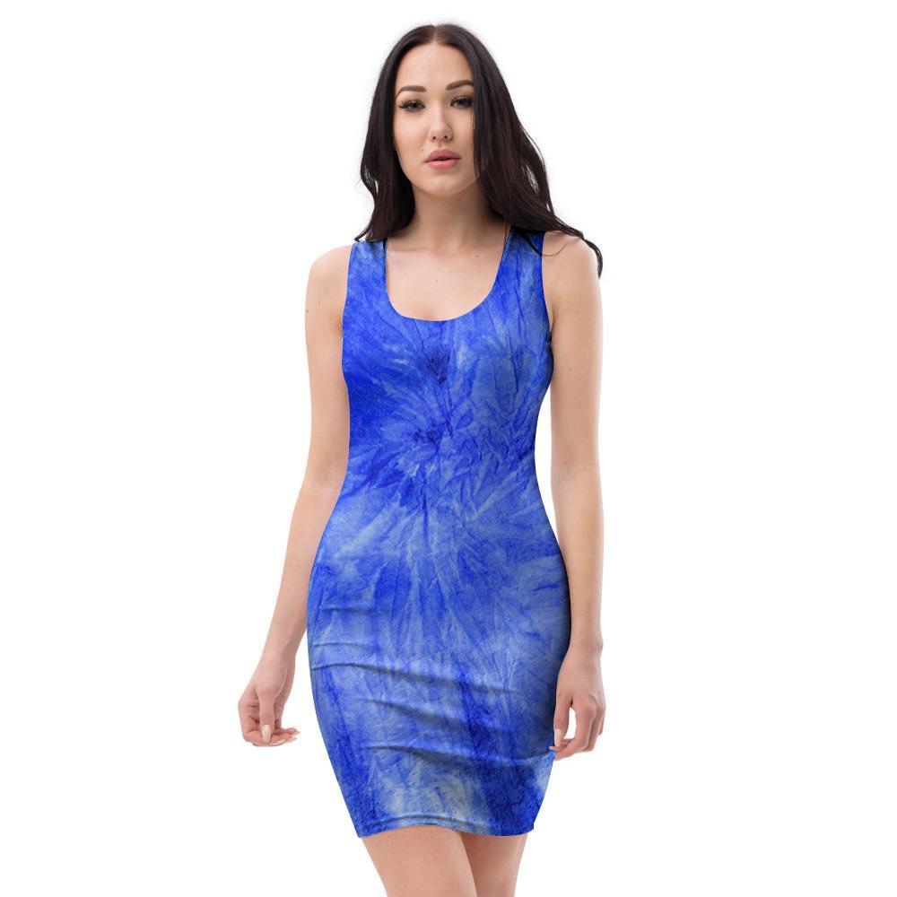 Blue Tie Dye Print Bodycon Dress-grizzshop