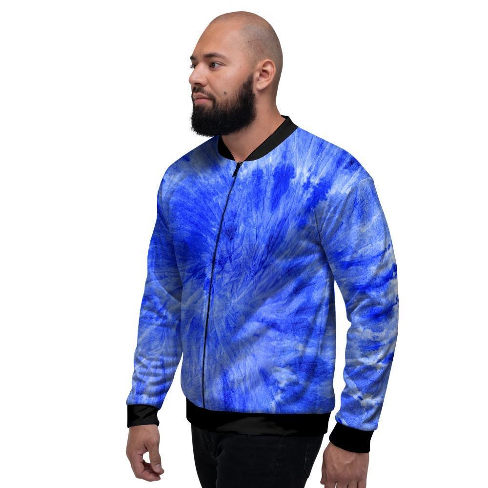 Blue Tie Dye Print Men's Bomber Jacket-grizzshop