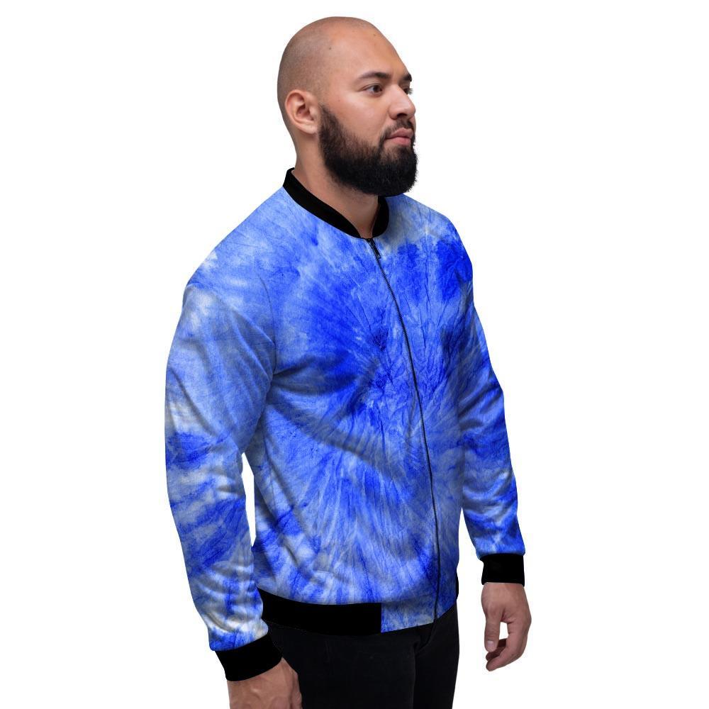 Blue Tie Dye Print Men's Bomber Jacket-grizzshop