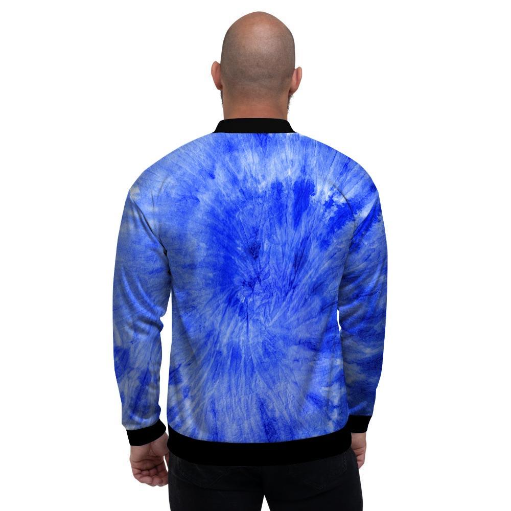 Blue Tie Dye Print Men's Bomber Jacket-grizzshop