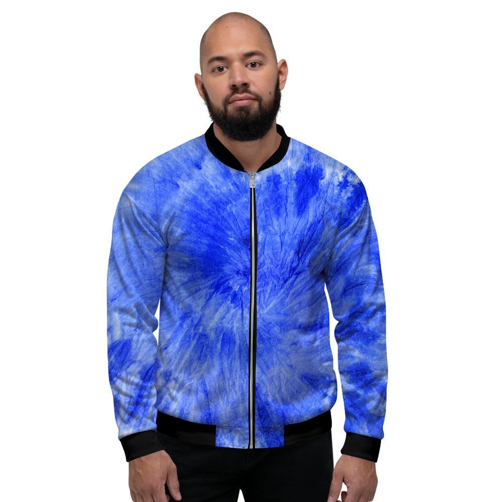 Blue Tie Dye Print Men's Bomber Jacket-grizzshop