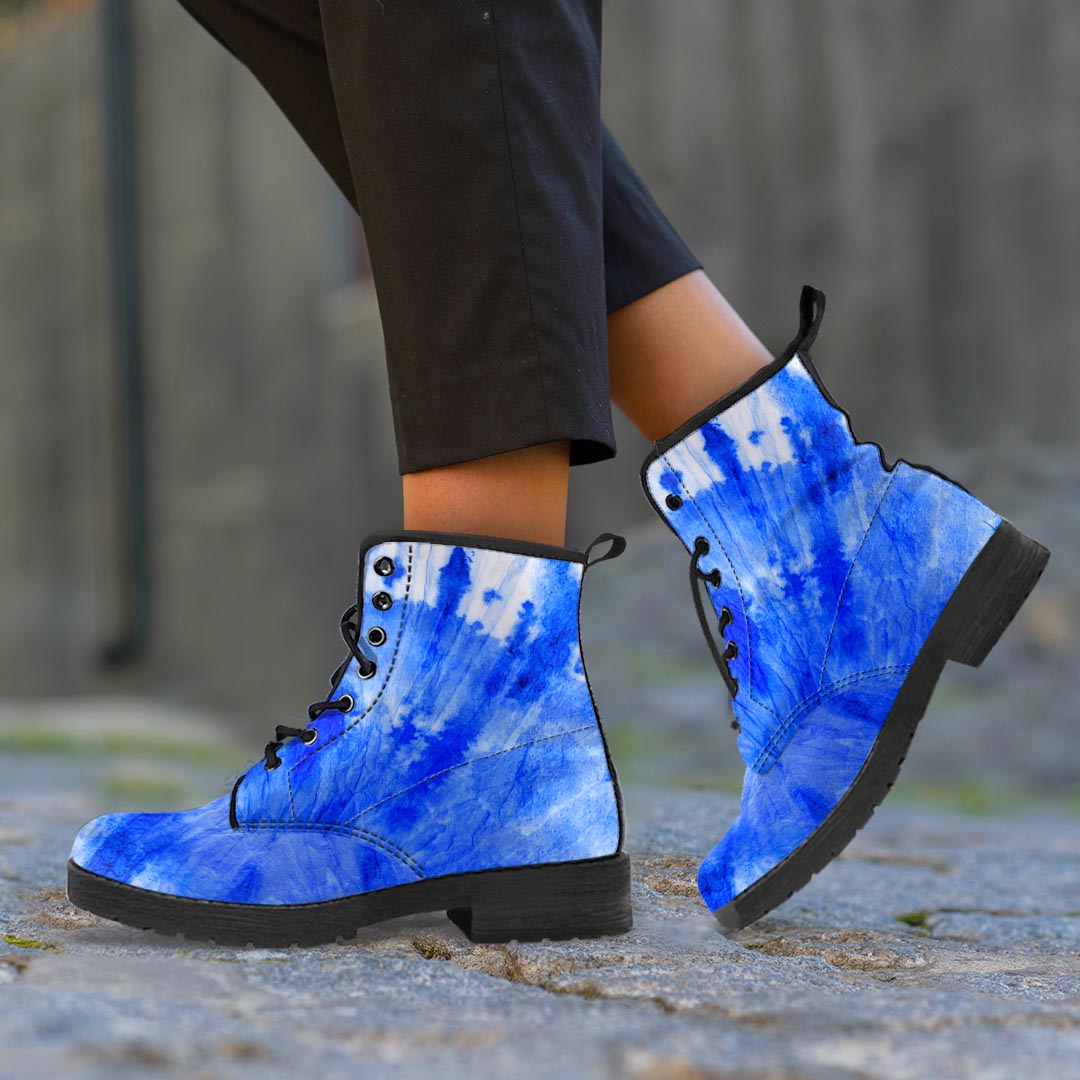 Blue Tie Dye Print Men's Boots-grizzshop