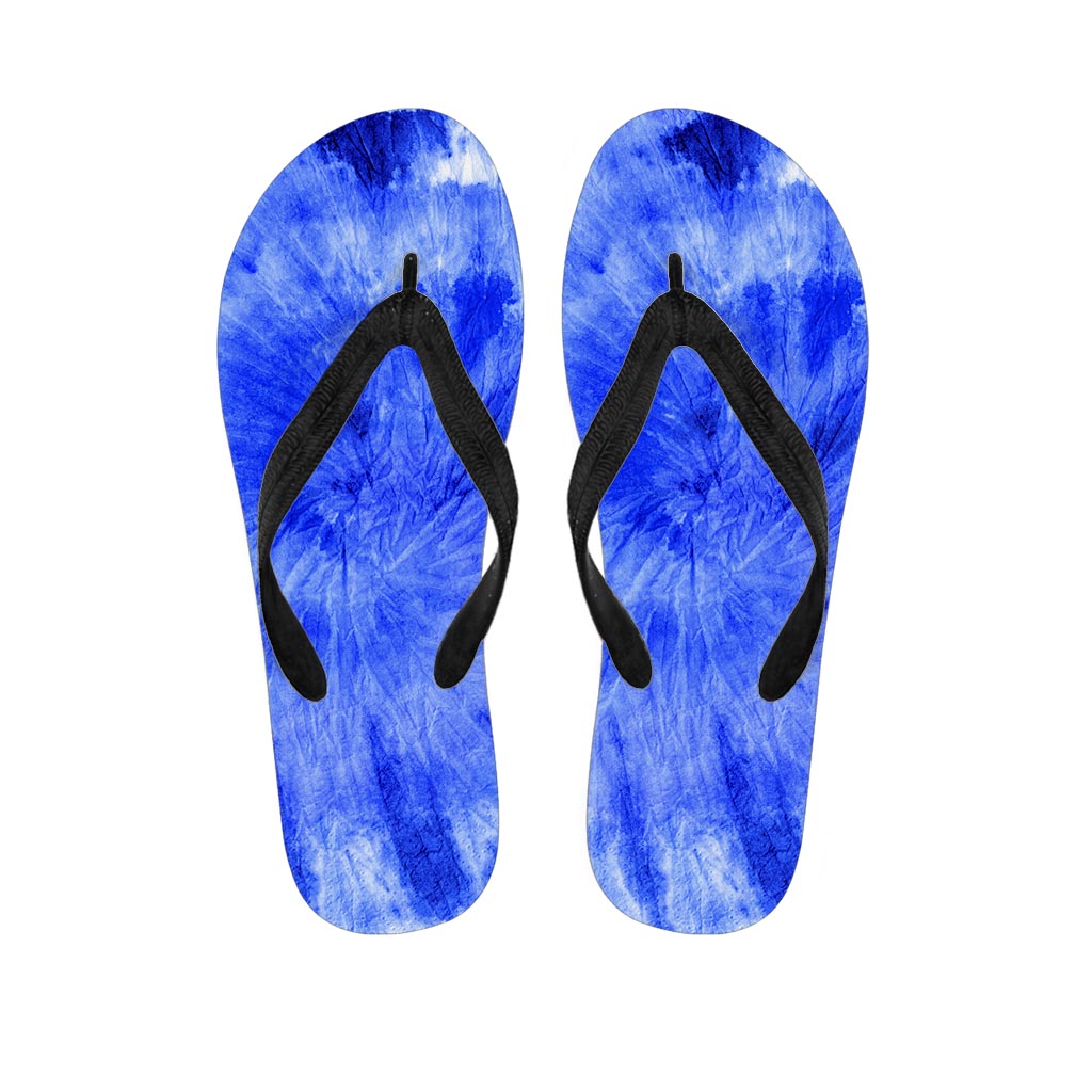 Blue Tie Dye Print Men's Flip Flops-grizzshop