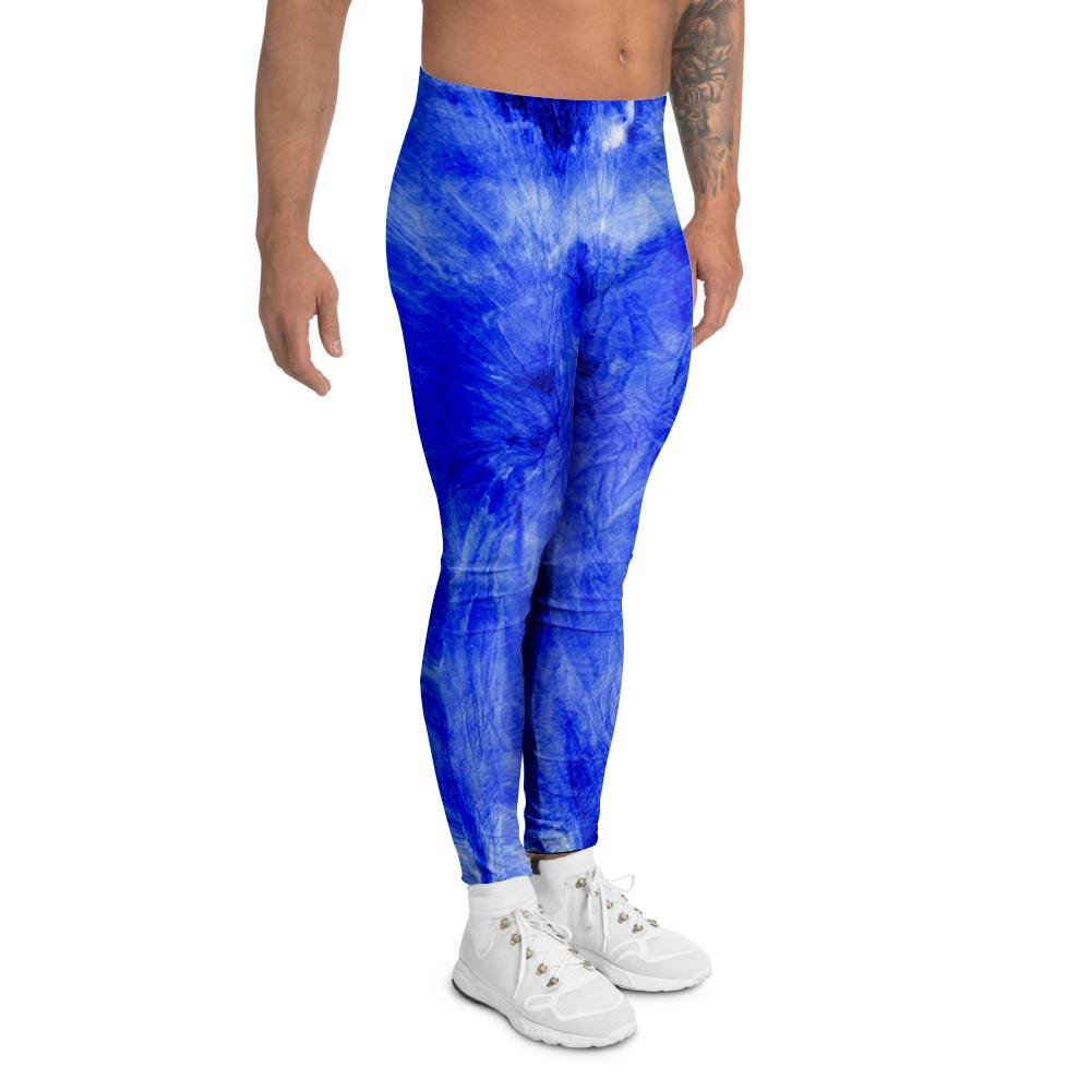 Blue Tie Dye Print Men's Leggings-grizzshop