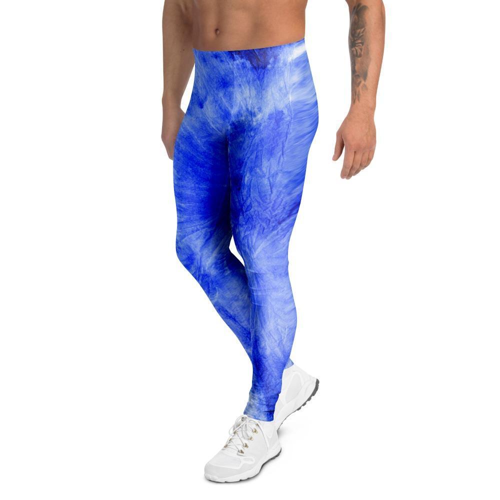 Blue Tie Dye Print Men's Leggings-grizzshop