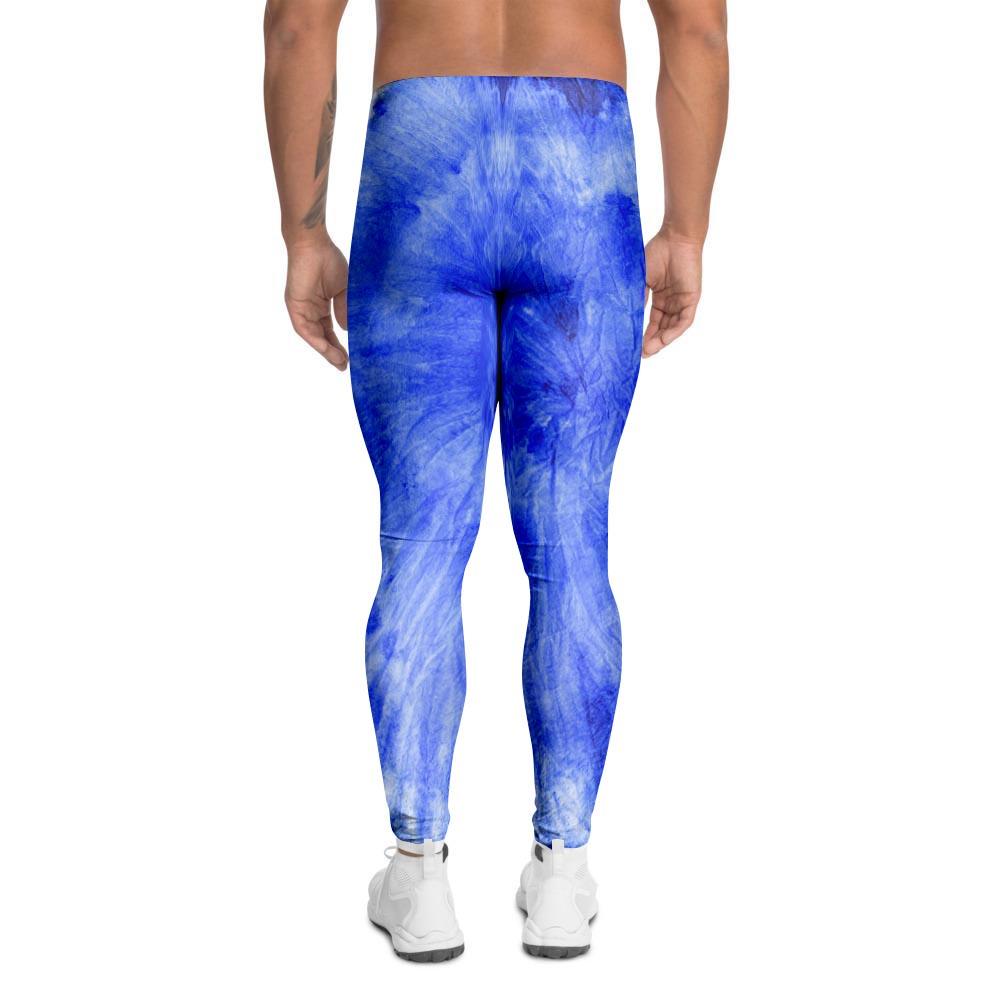 Blue Tie Dye Print Men's Leggings-grizzshop