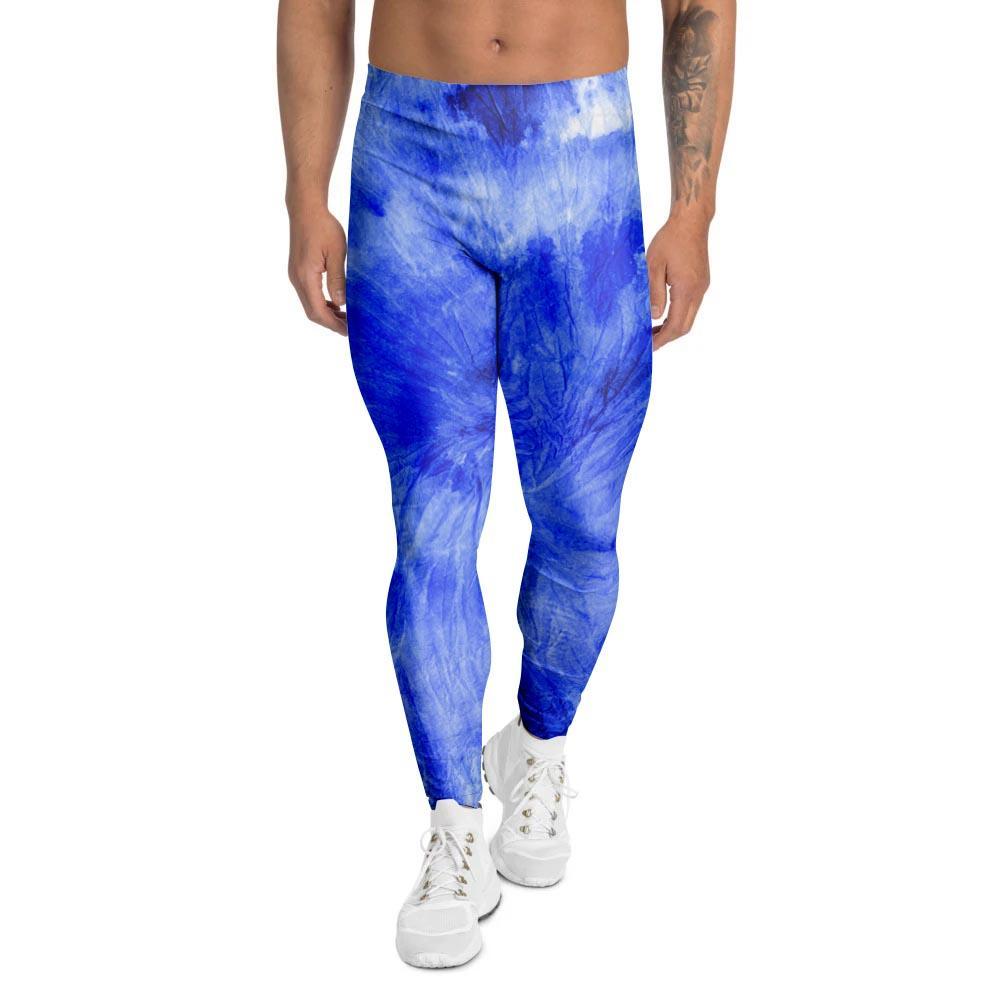 Blue Tie Dye Print Men's Leggings-grizzshop