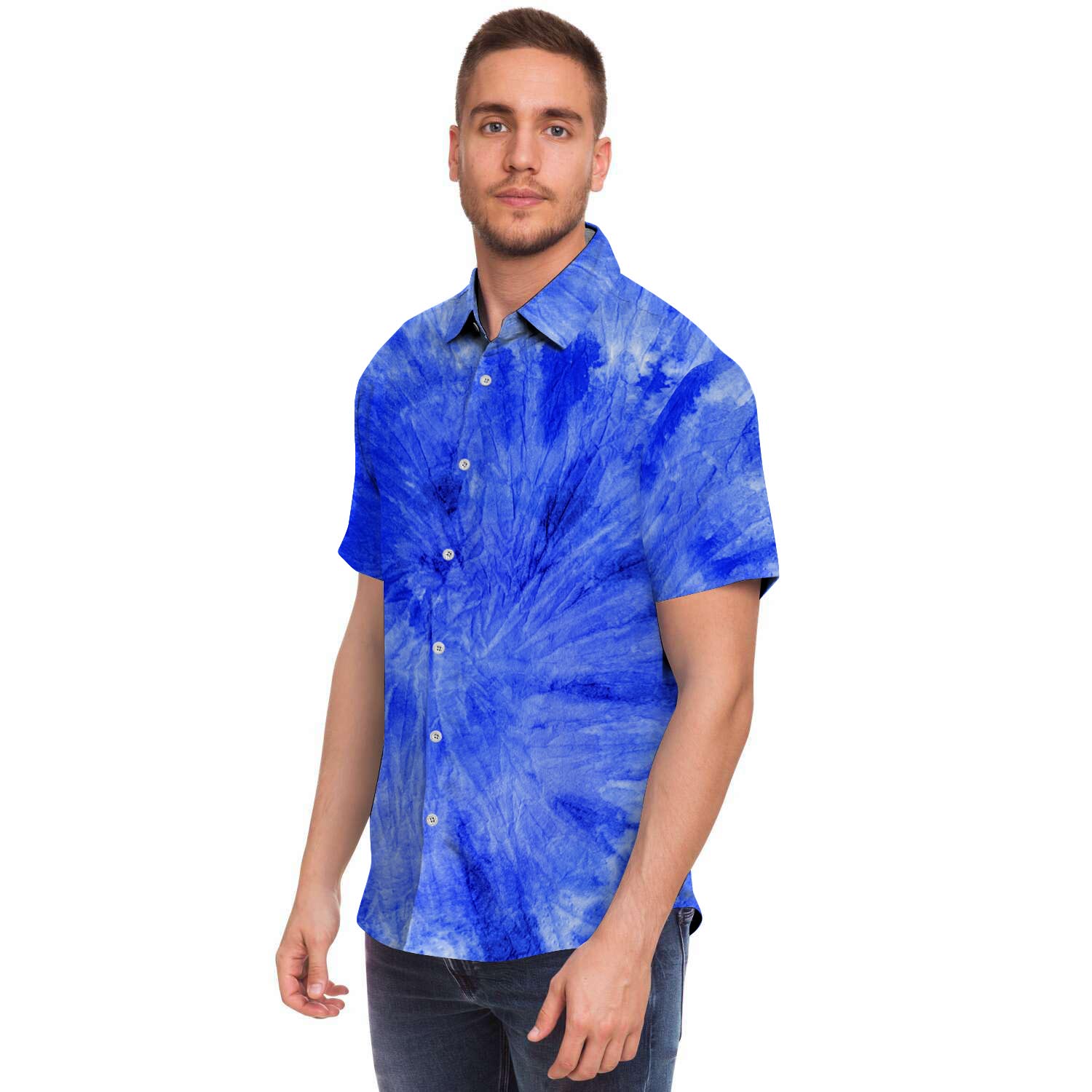 Blue Tie Dye Print Men's Short Sleeve Shirt-grizzshop