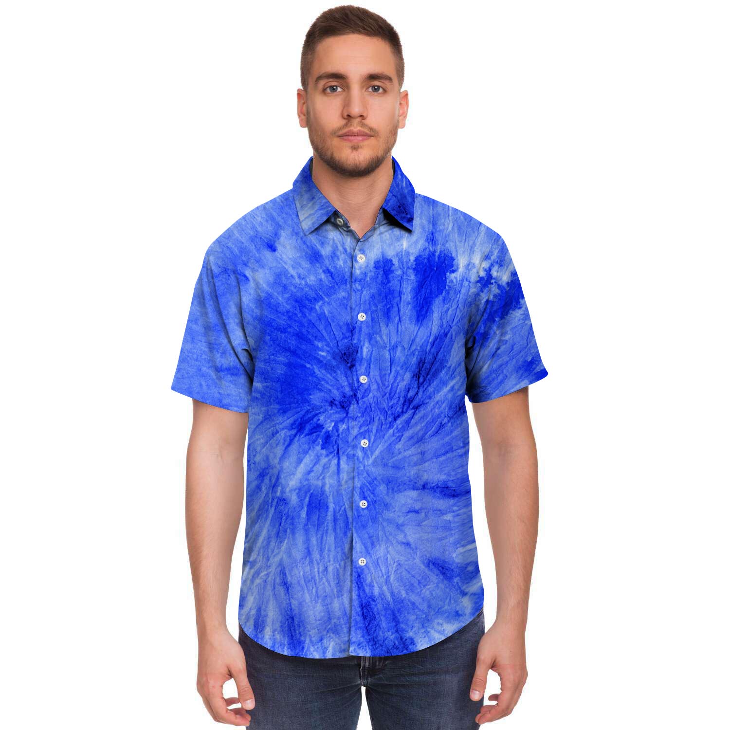 Blue Tie Dye Print Men's Short Sleeve Shirt-grizzshop