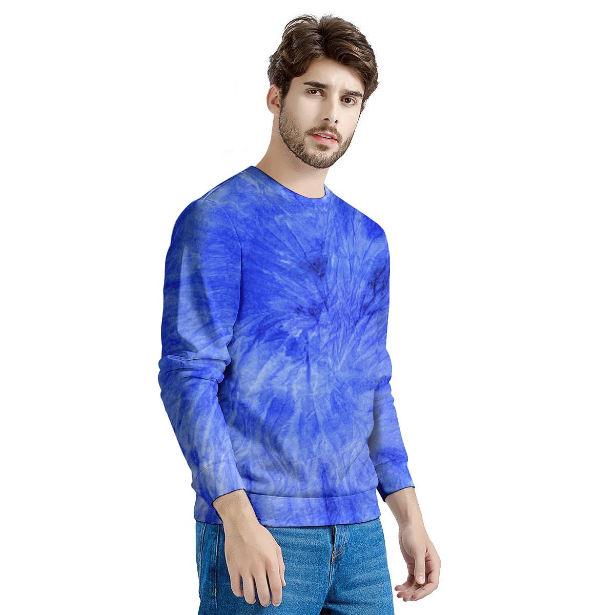 Blue Tie Dye Print Men's Sweatshirt-grizzshop