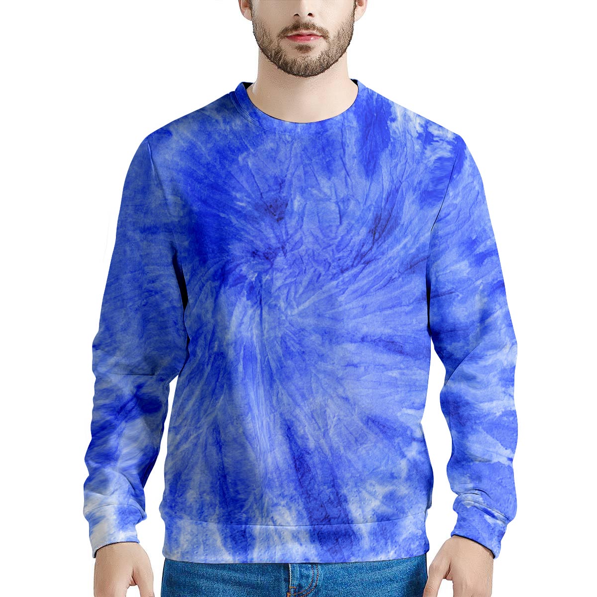 Blue Tie Dye Print Men's Sweatshirt-grizzshop