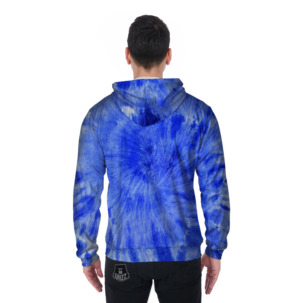 Blue Tie Dye Print Men's Zip Up Hoodie-grizzshop
