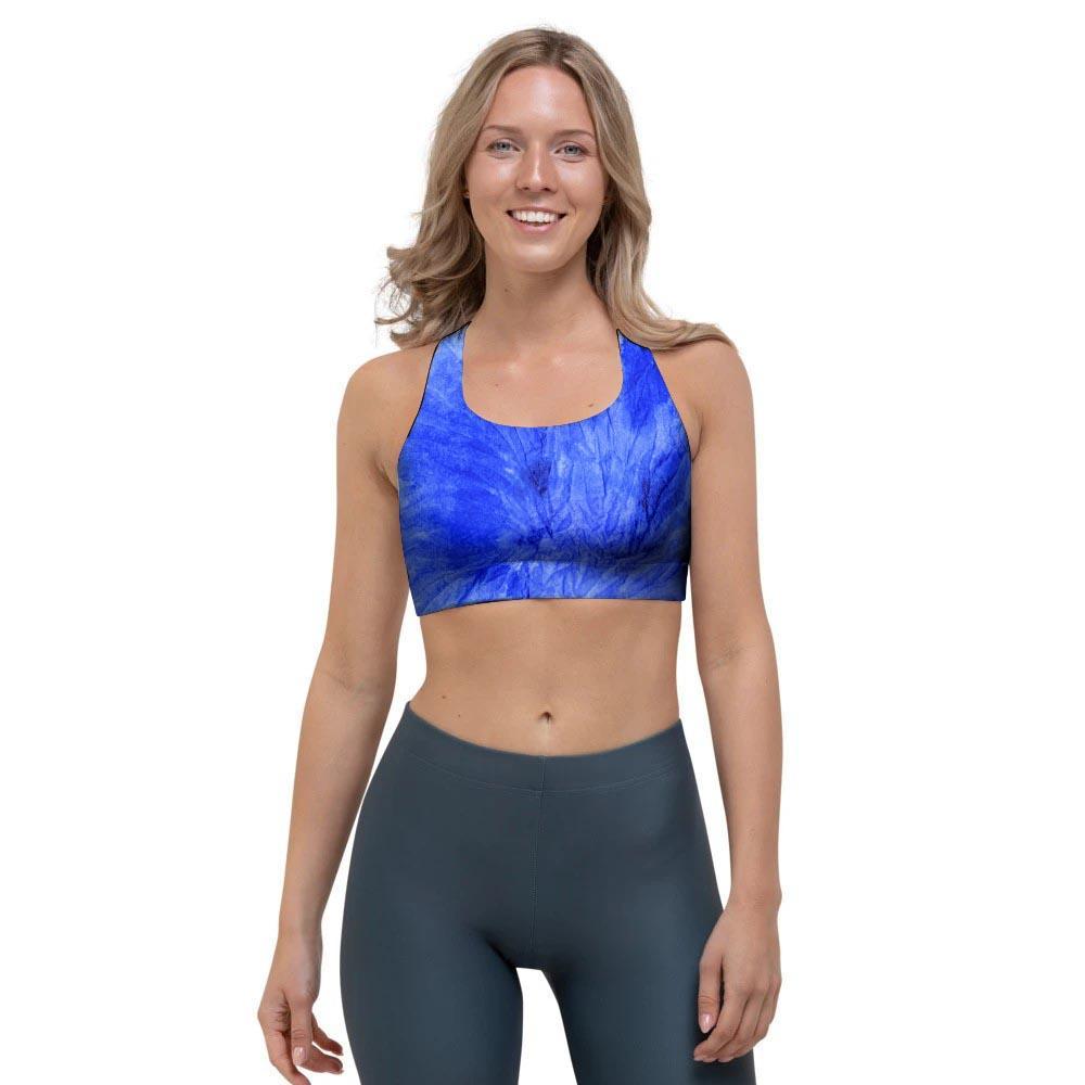 Blue Tie Dye Print Sports Bra-grizzshop