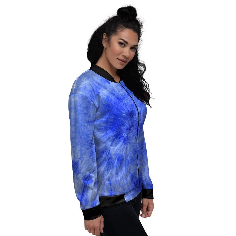 Blue Tie Dye Print Women's Bomber Jacket-grizzshop