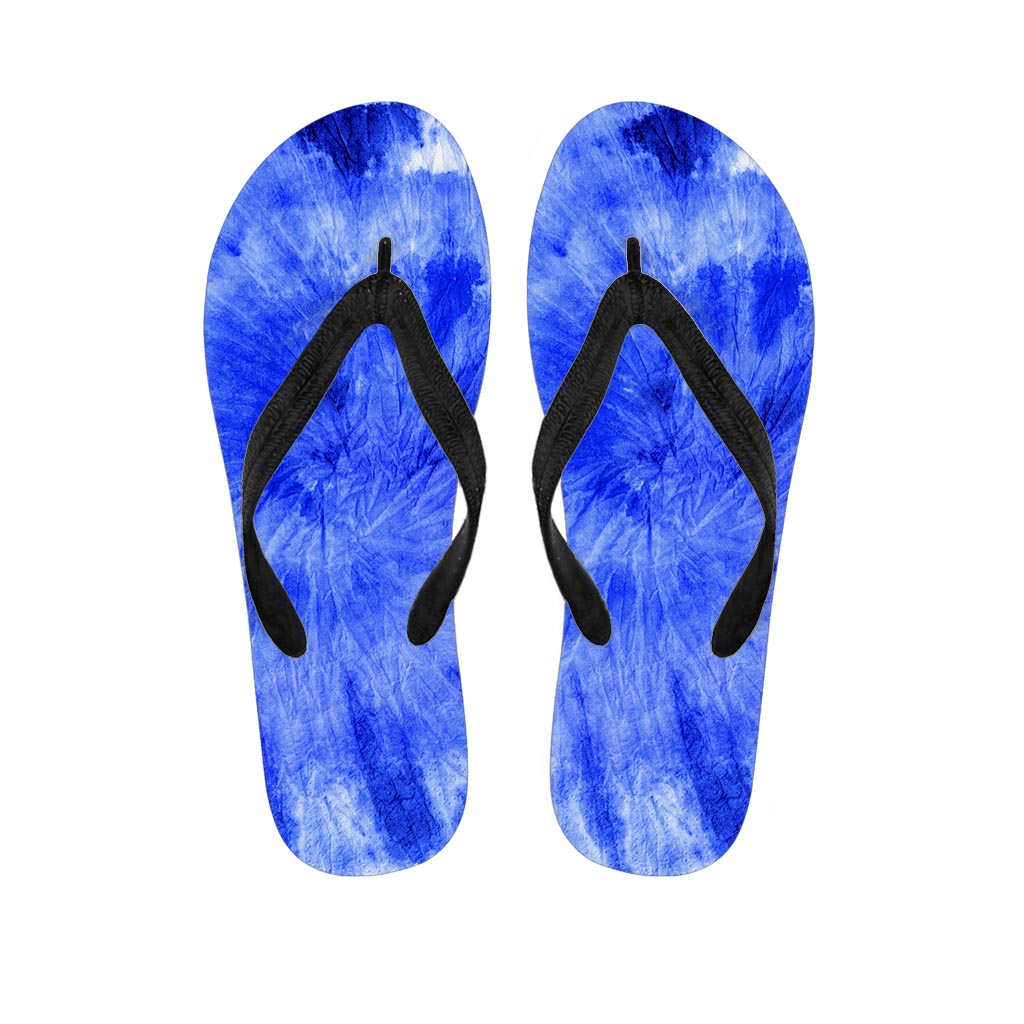 Blue Tie Dye Print Women's Flip Flops-grizzshop