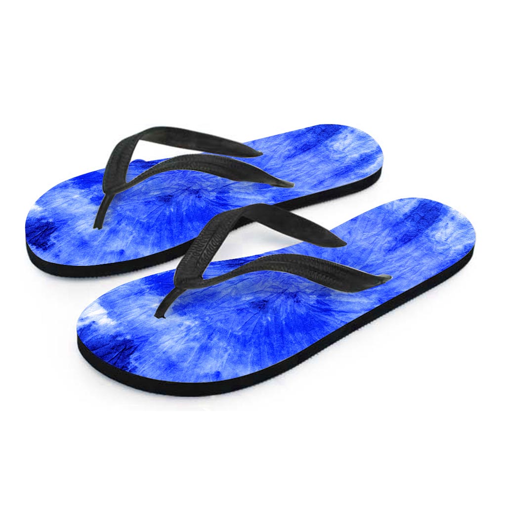 Blue Tie Dye Print Women's Flip Flops-grizzshop