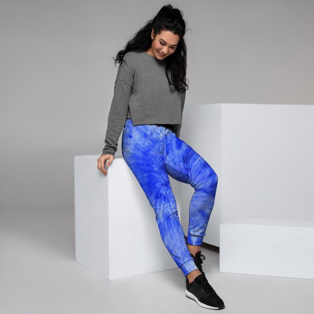 Blue Tie Dye Print Women's Joggers-grizzshop