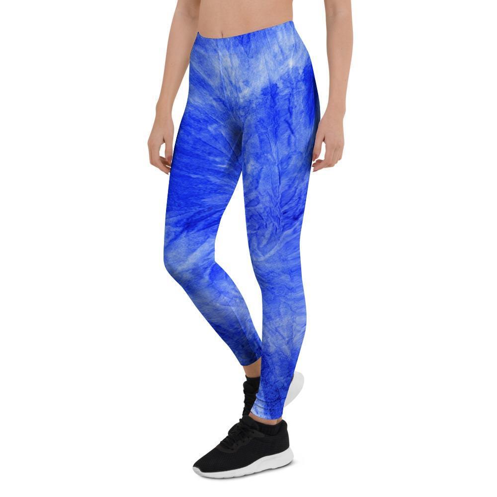 Blue Tie Dye Print Women's Leggings-grizzshop