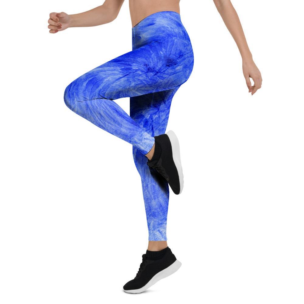 Blue Tie Dye Print Women's Leggings-grizzshop