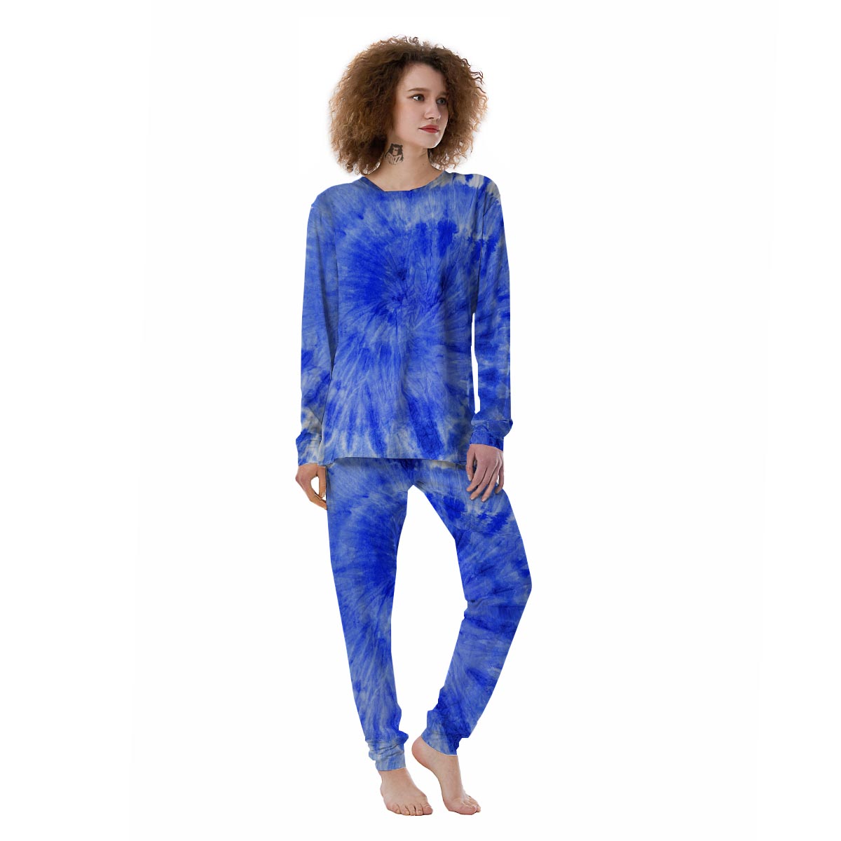 Blue Tie Dye Print Women's Pajamas-grizzshop