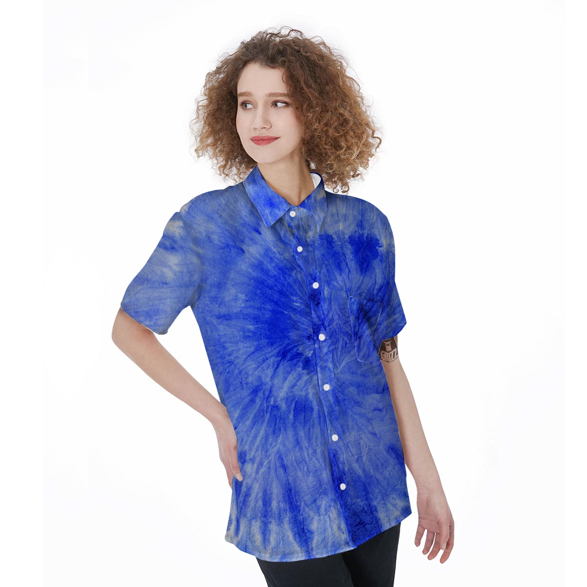 Blue Tie Dye Print Women's Short Sleeve Shirts-grizzshop