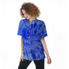 Blue Tie Dye Print Women's Short Sleeve Shirts-grizzshop