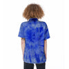 Blue Tie Dye Print Women's Short Sleeve Shirts-grizzshop