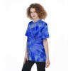 Blue Tie Dye Print Women's Short Sleeve Shirts-grizzshop