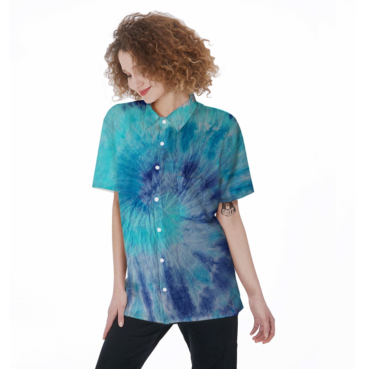 Blue Tie Dye Women's Short Sleeve Shirts-grizzshop