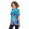 Blue Tie Dye Women's Short Sleeve Shirts-grizzshop