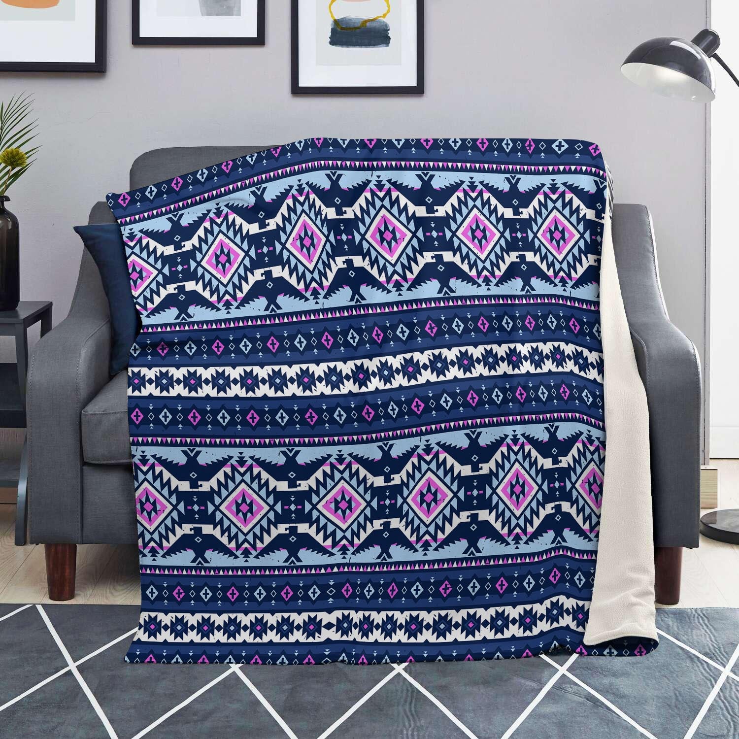 Blue Tribal Aztec Eagles Blanket-grizzshop