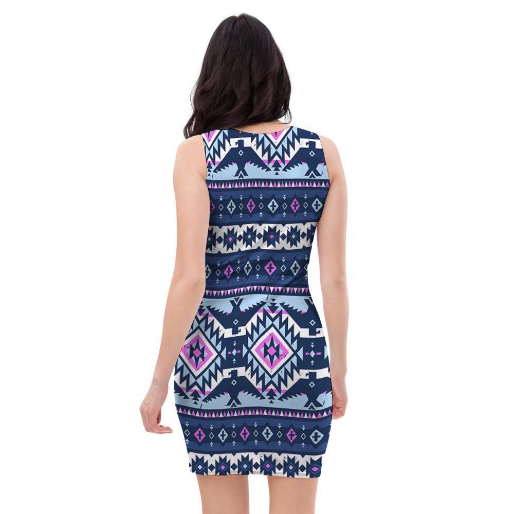 Blue Tribal Aztec Eagles Bodycon Dress-grizzshop