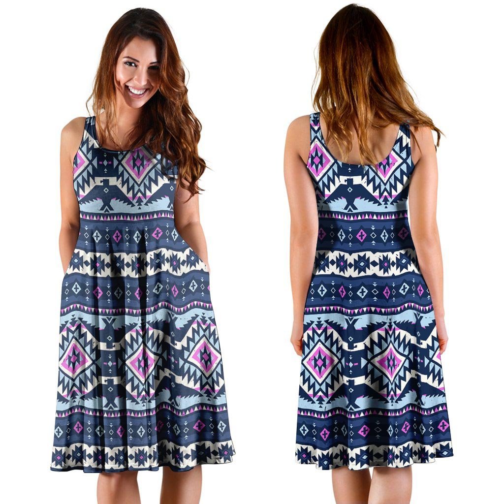 Blue Tribal Aztec Eagles Dress-grizzshop