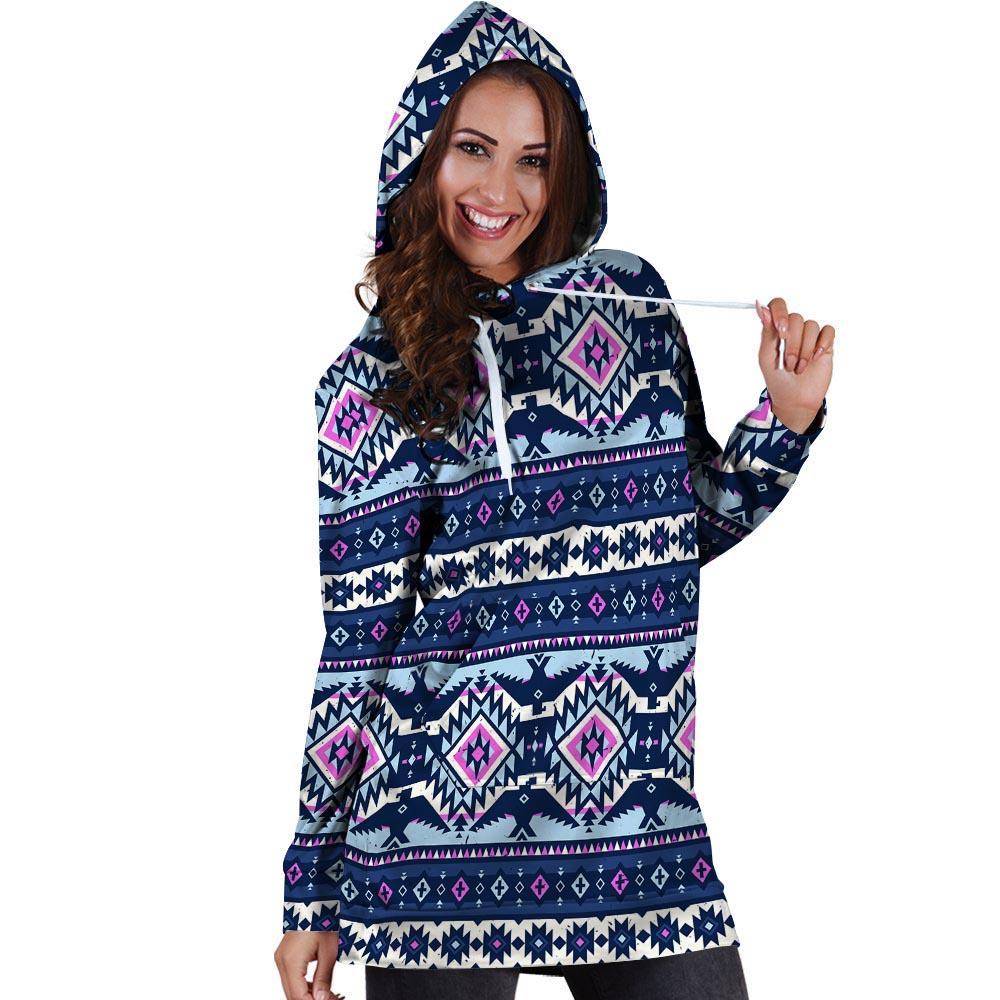 Blue Tribal Aztec Eagles Hoodie Dress-grizzshop