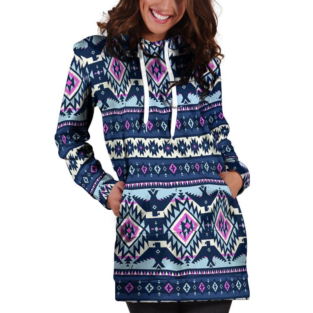 Blue Tribal Aztec Eagles Hoodie Dress-grizzshop