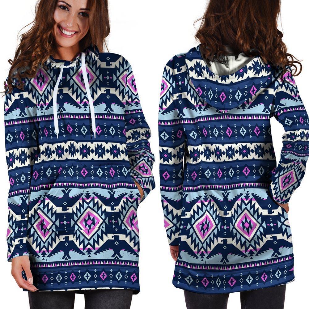 Blue Tribal Aztec Eagles Hoodie Dress-grizzshop