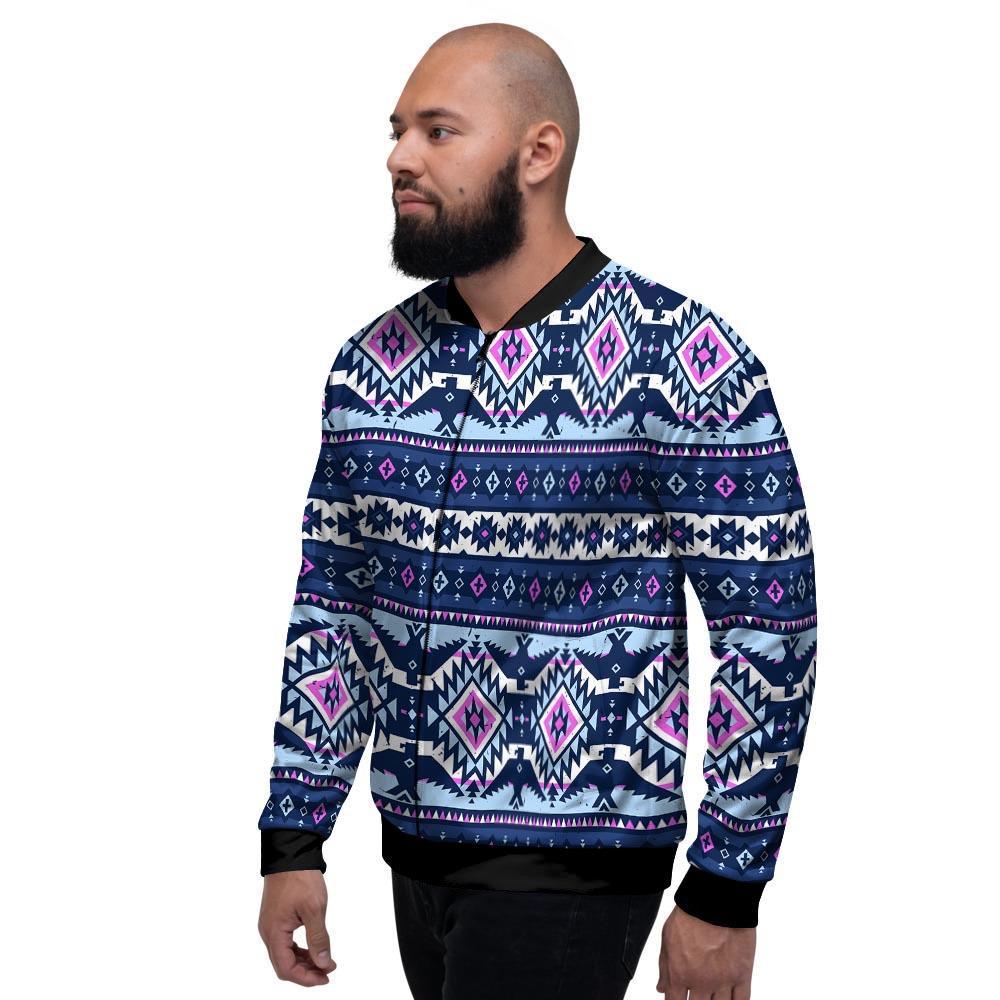 Blue Tribal Aztec Eagles Men's Bomber Jacket-grizzshop