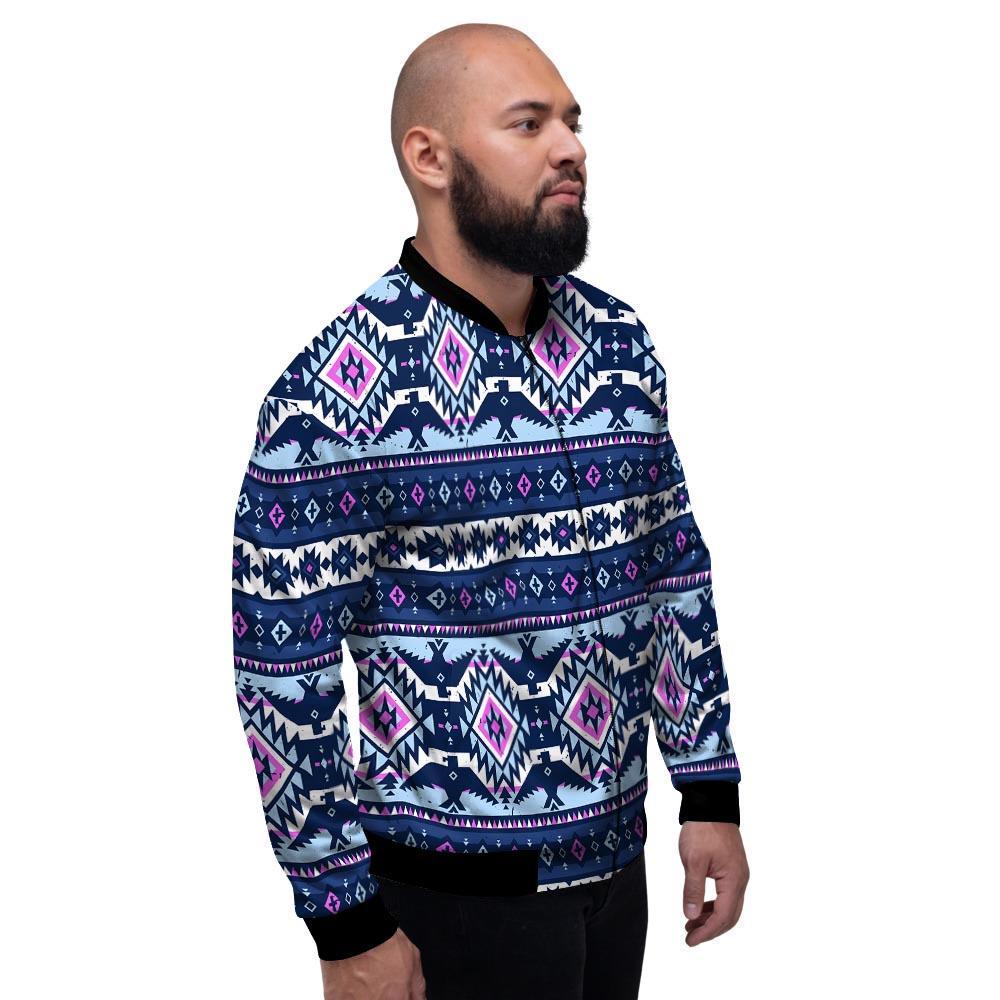 Blue Tribal Aztec Eagles Men's Bomber Jacket-grizzshop