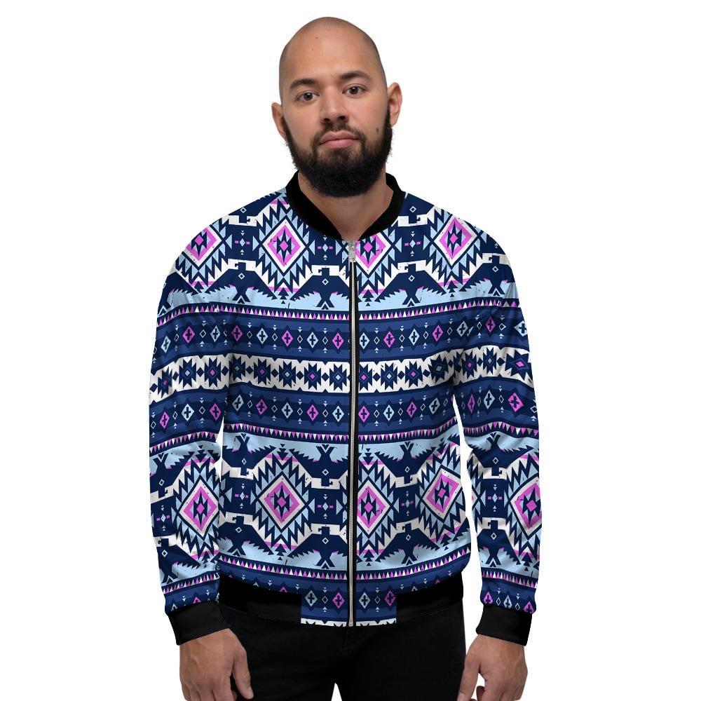 Blue Tribal Aztec Eagles Men's Bomber Jacket-grizzshop