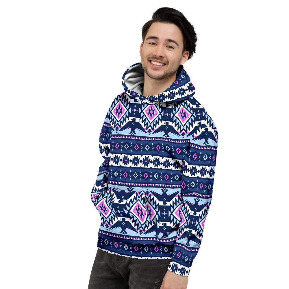 Blue Tribal Aztec Eagles Men's Hoodie-grizzshop