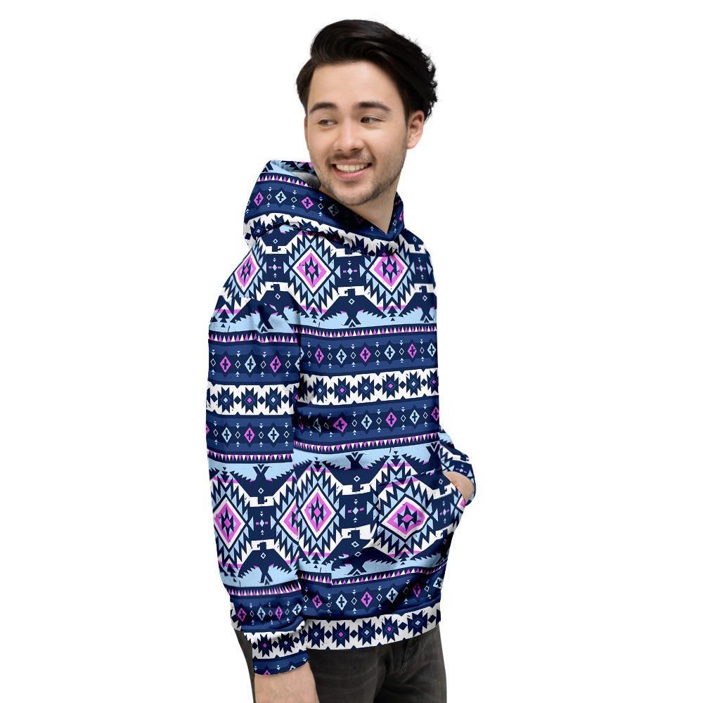 Blue Tribal Aztec Eagles Men's Hoodie-grizzshop