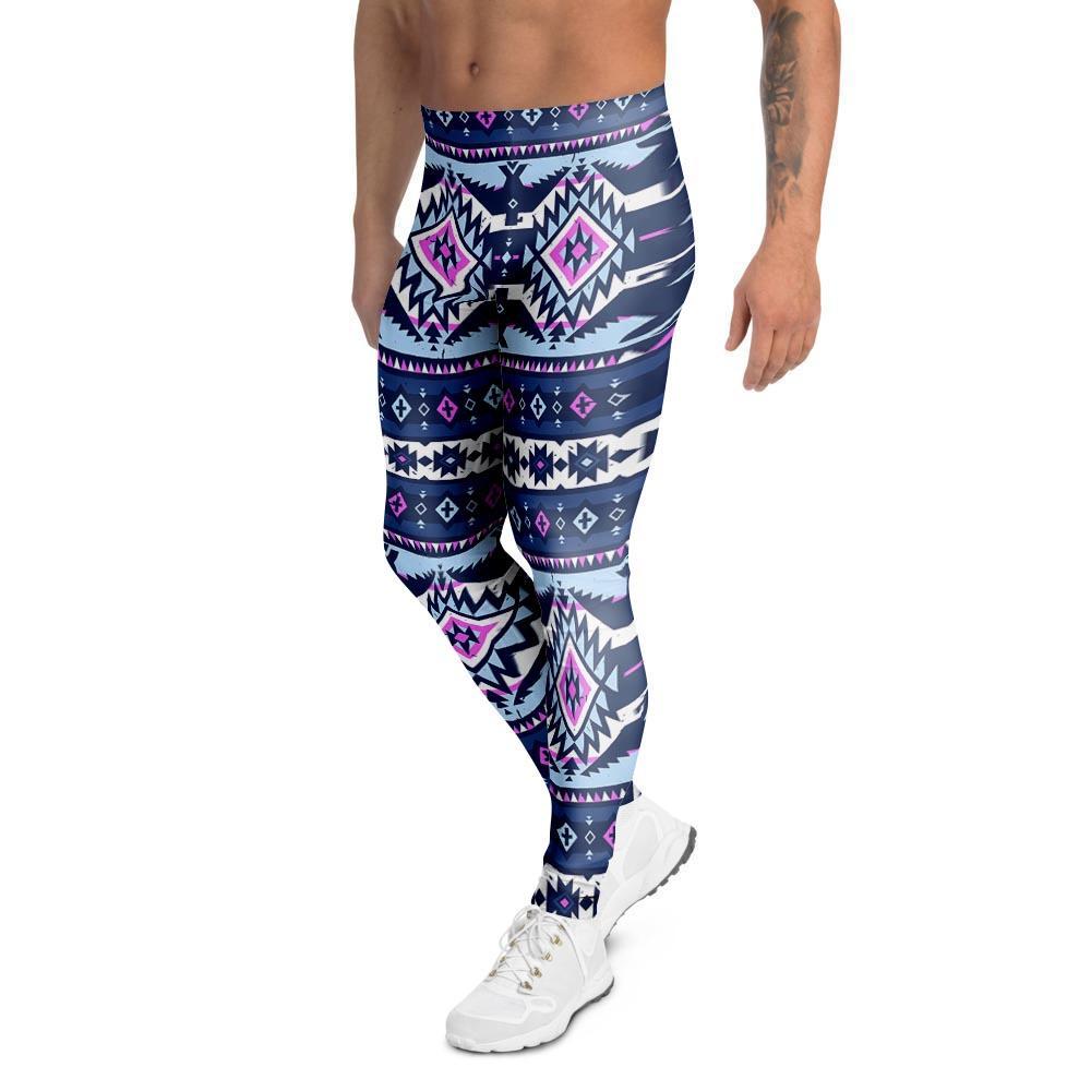 Blue Tribal Aztec Eagles Men's Leggings-grizzshop