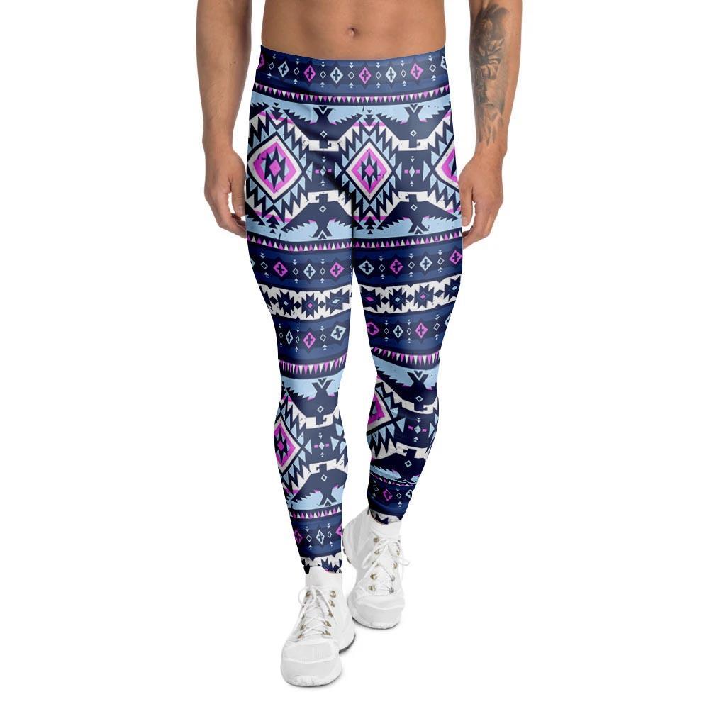 Blue Tribal Aztec Eagles Men's Leggings-grizzshop