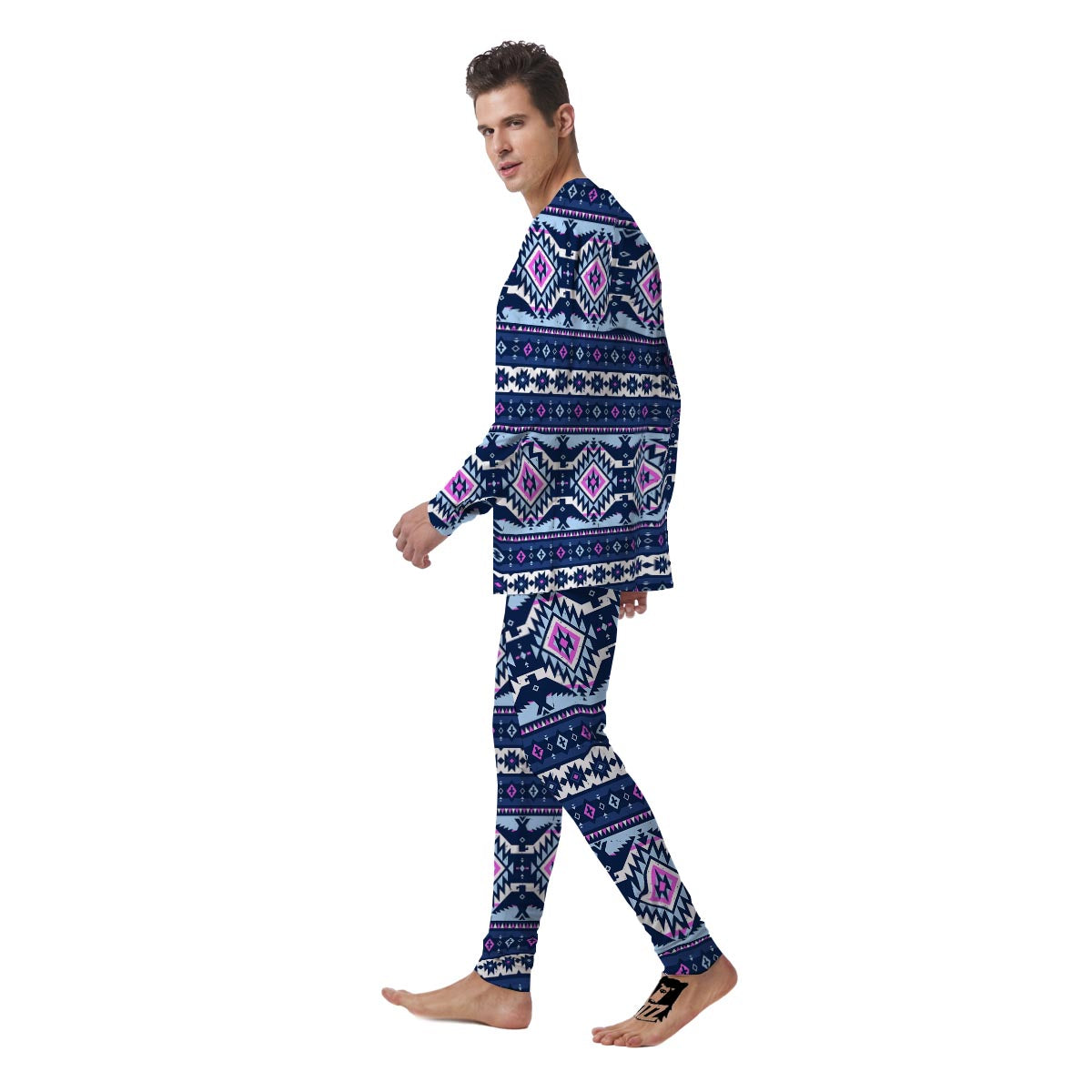 Blue Tribal Aztec Eagles Men's Pajamas-grizzshop