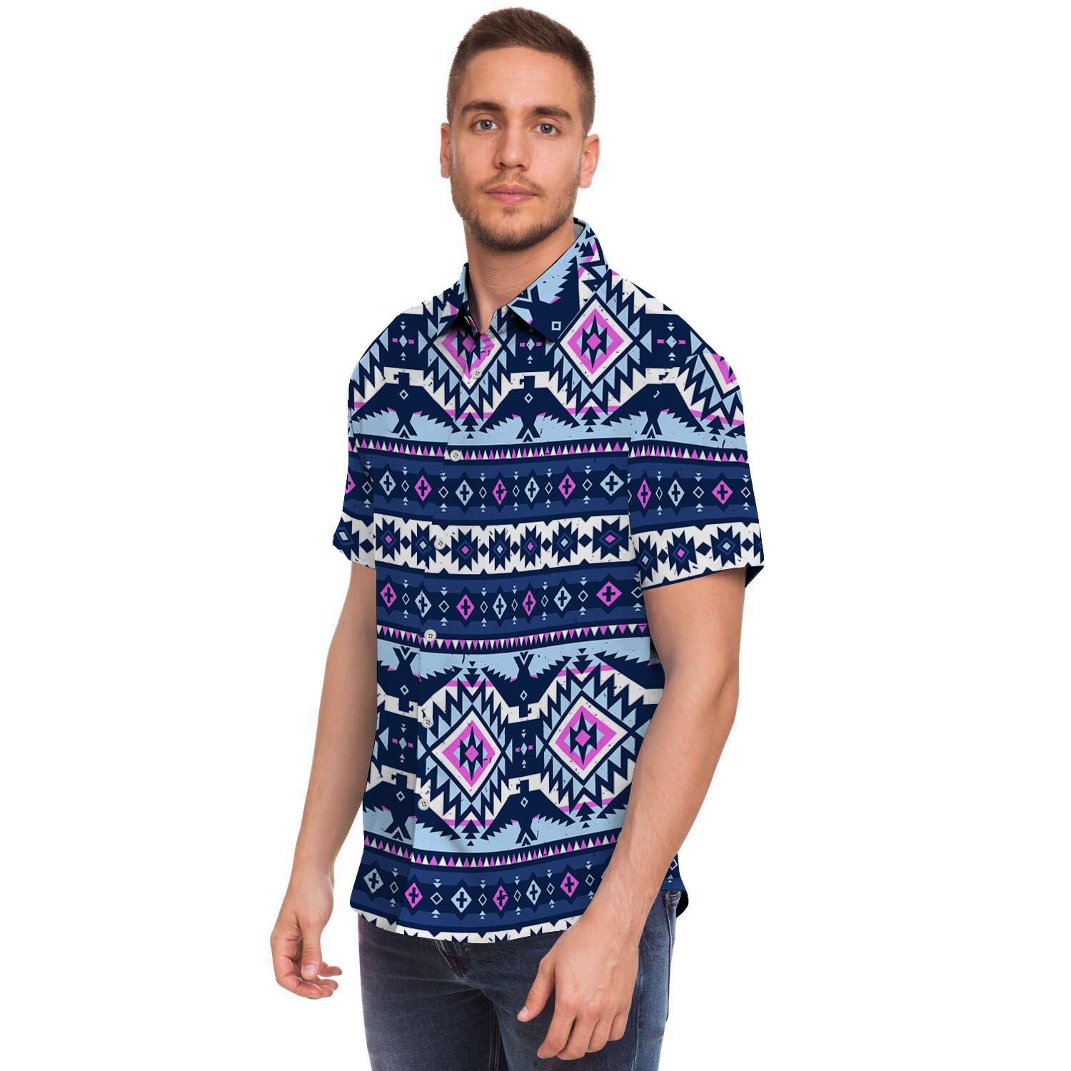 Blue Tribal Aztec Eagles Men's Short Sleeve Shirt-grizzshop