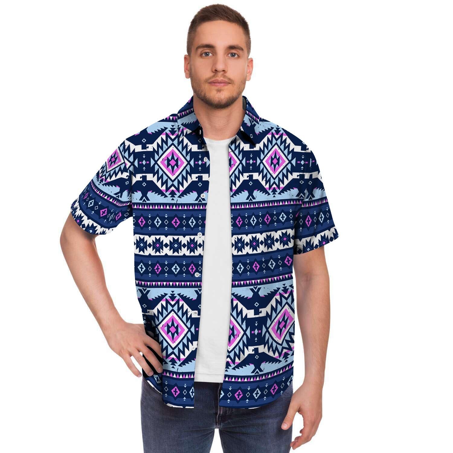 Blue Tribal Aztec Eagles Men's Short Sleeve Shirt-grizzshop